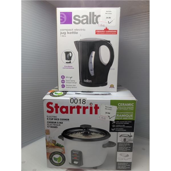2pc - Starfrit electric 6-cup rice cooker & Salton compact electric jug kettle 1 litre