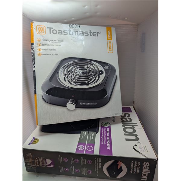 2pc - Toastmaster single burner  & Salton portable induction cooktop (tested working in boxes)