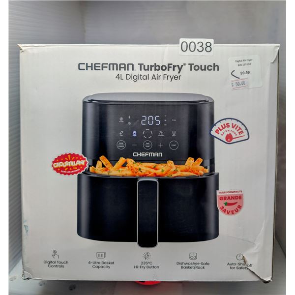 Chefman turbo-fry touch 4L digital air fryer (tested working in box)