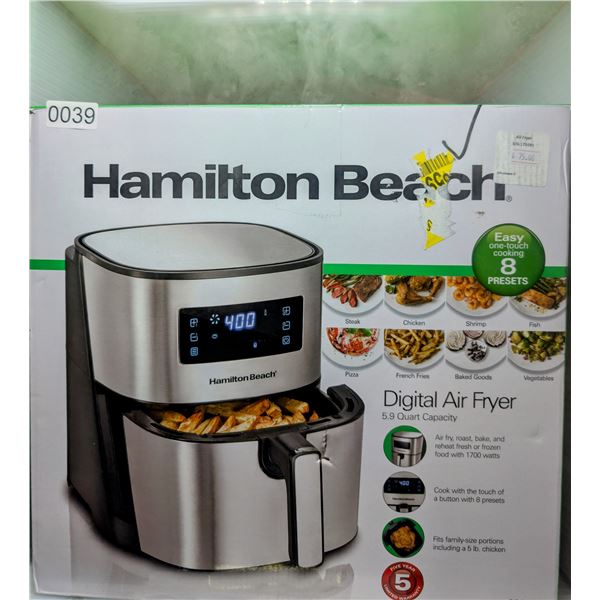 Hamilton Beach 5.9 qt digital air fryer (tested working in box)