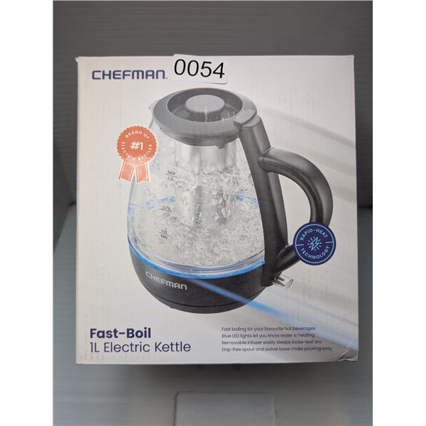 Chefman fast-boil 1L electric kettle (tested working in box)