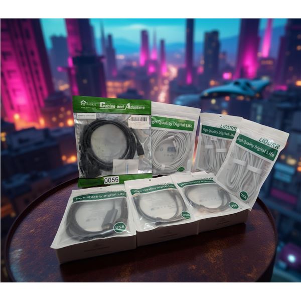 Group of assorted new cables - USB to USB, USB-C to USB, USB-C to 4K UHD HDMI cable & HDMI to DVI ca