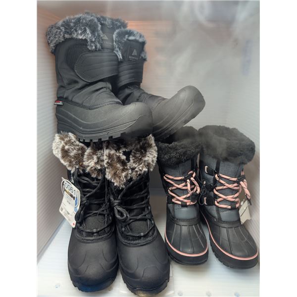 3 pairs of new women's winter boots - sizes 7, pink one kids size 12