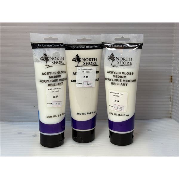 Group of assorted new North Shore acrylic medium pearl 250ml paint bottles