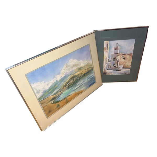 2pc assorted framed paintings - large one approx. 26in x 20in