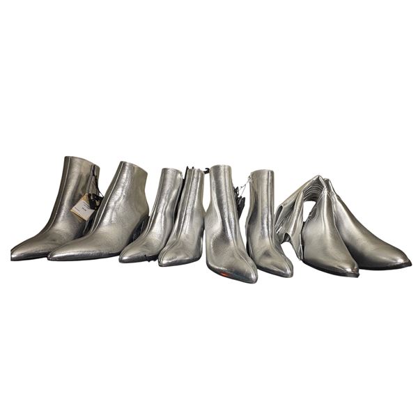4 pairs of silver boots women's - sizes 9, 8, 7 & knee high size 7