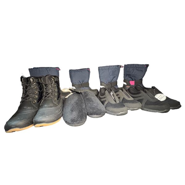 Shelf lot of assorted new shoes, boots, slip-ons