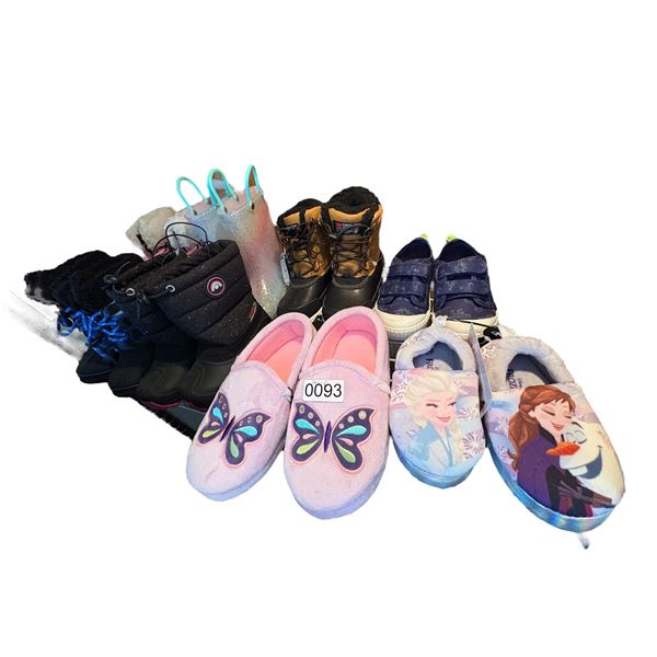 Group of assorted new kids winter boots, shoes