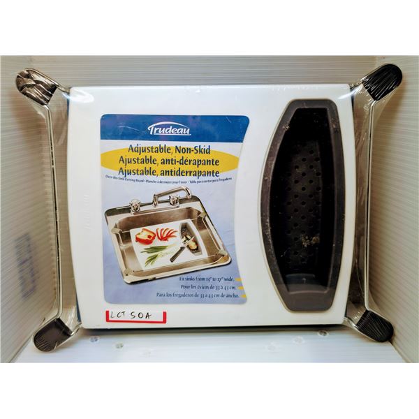 New Trudeau adjustable non-skid over the sink cutting board - fits sinks from 13in-17in wide