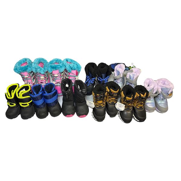 Large group of assorted new kids winter boots, shoes (approx.