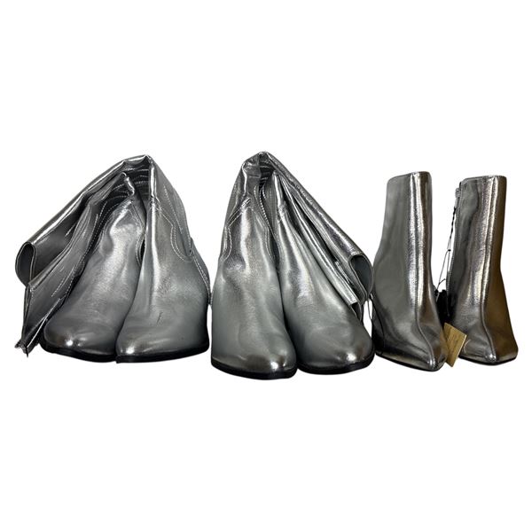 3pairs of new women's long silver heels - sizes 7, knee high (sizes 8)