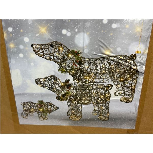 New 3pc rattan bear family lighted Christmas decor with 140 LED lights