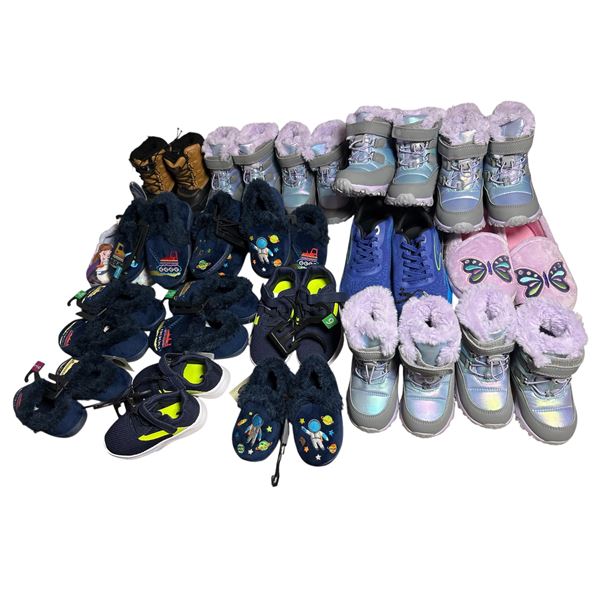 Large group of assorted kids new winter boots & shoes - approx. 24 pairs