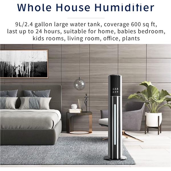 New 9L Ultrasonic Humidifier MNS-A09  Cover Up to 600 sq ft, Cool Mist, Essential Oils Compartment, 