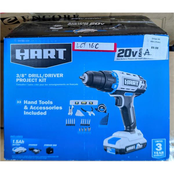 Hart 3/8inch drill/driver projector kit, hand tools & accessories included with box - may need new b
