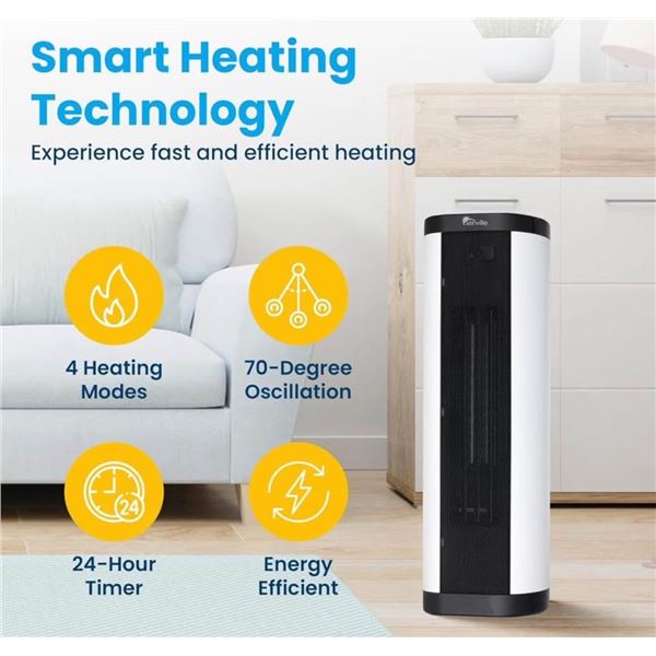 New Senville 22in swing ceramic tower heater with fan & remote