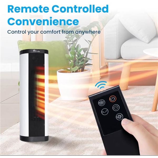 New Senville 22in swing ceramic tower heater with fan & remote