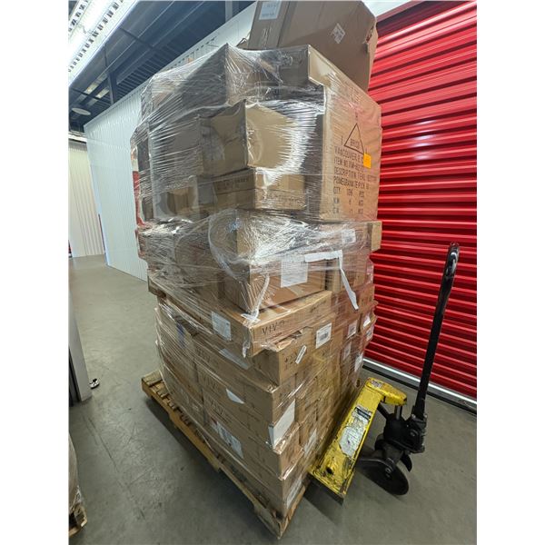 Pallet of assorted VIVO office metal accessories & misc. - dual desk mounts, Amazonbasics household 