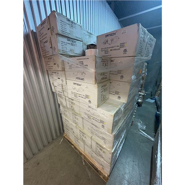 Pallet of Ortech Slim LED Downlight 5" diameter, assorted colors . PICKUP FOR THIS LOT IS AT POCKIT 