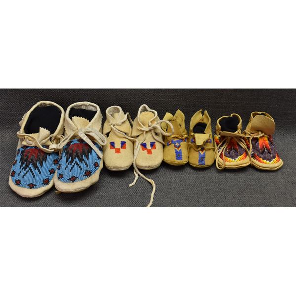 FOUR PAIRS OF SIOUX CHILD MOCCASINS