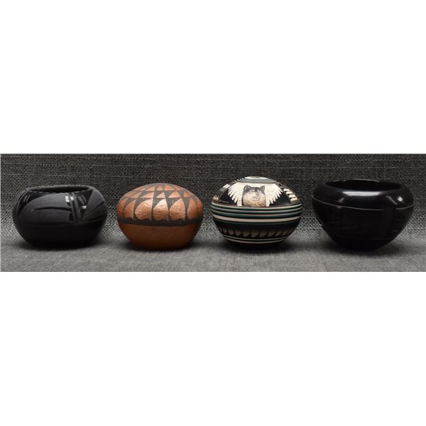 THREE NATIVE AMERICAN POTTERY ITEMS AND ONE NAVAJO CERAMIC SEED JAR