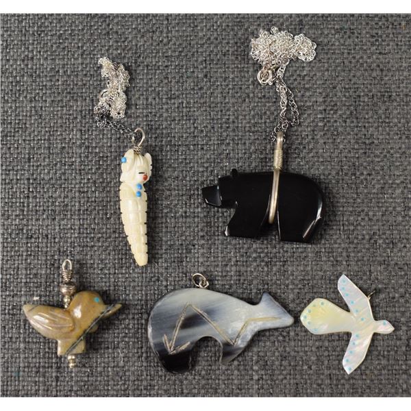 FIVE ZUNI PENDANTS