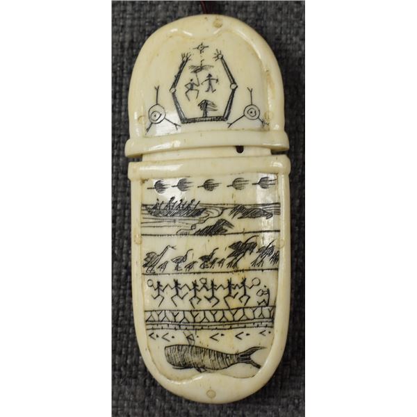 ESKIMO IVORY SCRIMSHAW CONTAINER