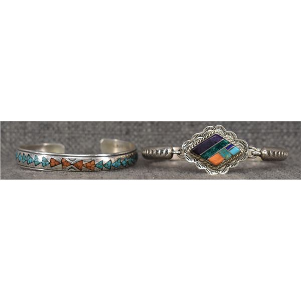 TWO STERLING SILVER AND STONE BRACELETS