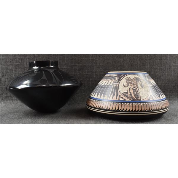 MATA ORTIZ POTTERY OLLA AND NAVAJO CERAMIC VASE