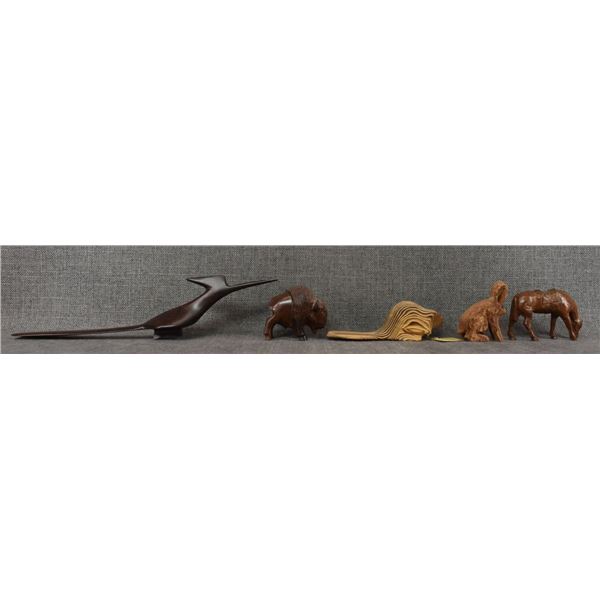 FIVE WOOD CARVINGS