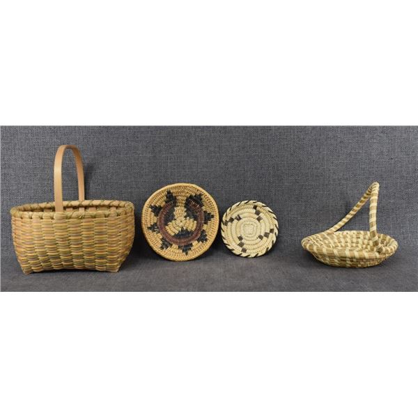 FOUR NATIVE AMERICAN BASKETRY ITEMS