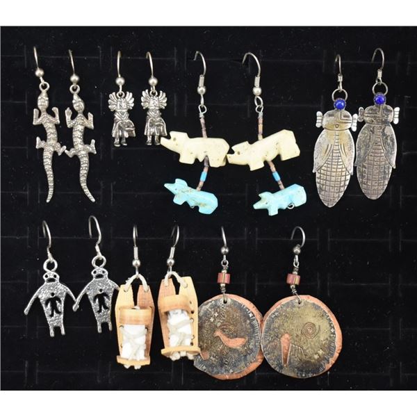 SEVEN PAIRS OF NATIVE AMERICAN EARRINGS