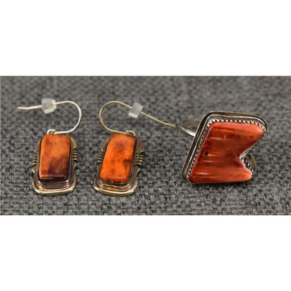 NAVAJO RING AND EARRINGS (SIGNED)