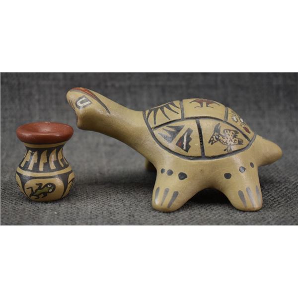 SANTA CLARA POTTERY TURTLE AND VASE (MARGARET AND LUTHER GUTIERREZ)