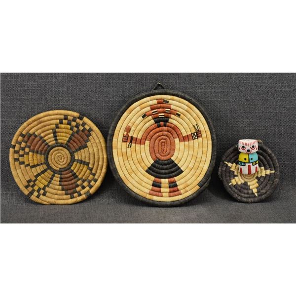 THREE HOPI BASKETRY PLAQUES