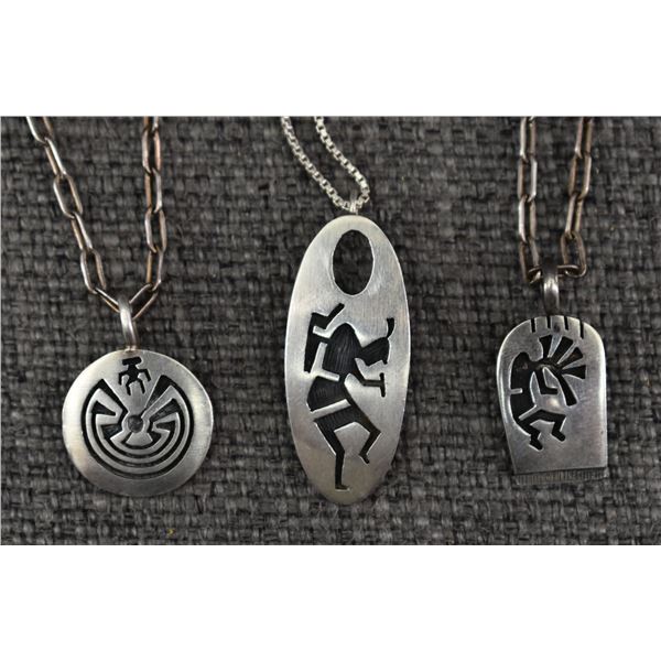 THREE HOPI PENDANTS (GERALD LOMAVENTEMA & CLIFTON MOWA)