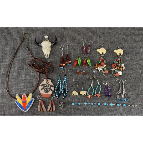 GROUP OF EARRINGS NECKLACES AND PENDANTS