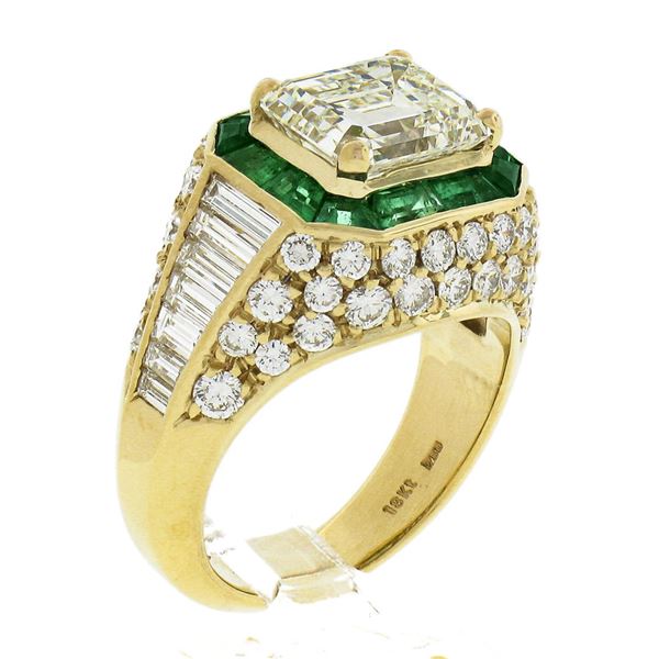Estate 18k Yellow Gold 6.07 ctw GIA Emerald Cut & Baguette Diamond Engagement Ri