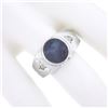 Image 3 : Mens Vintage 14K White Gold Bezel Star Sapphire & Diamond Florentine Finish Ring