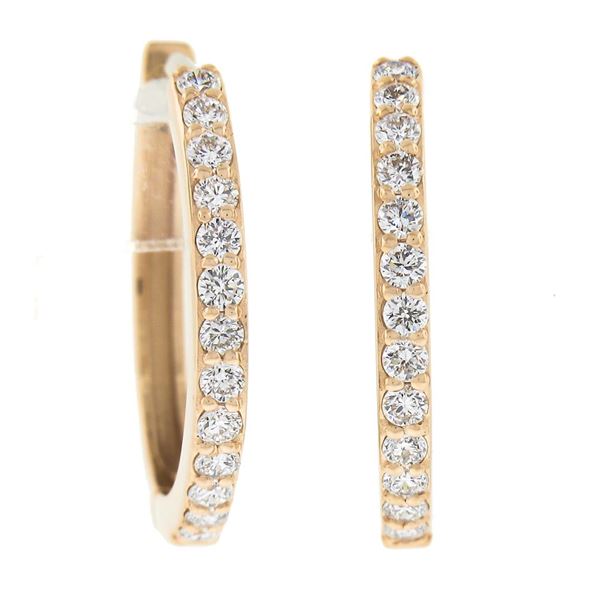 NEW Classic 14k Rose Gold 0.26 ctw Pave Diamond 15.4mm Simple Huggie Hoop Earrin