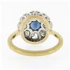 Image 7 : Antique FRENCH 18k TT Gold GIA NO HEAT Sapphire & Diamond Flower Cluster Ring