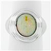 Unisex Vintage 14k White Gold Bezel Set Oval Opal Solitaire Tiered Dome Ring
