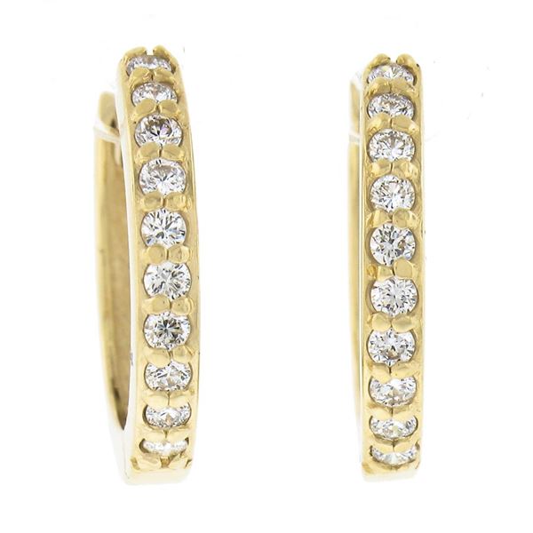 NEW 14k Yellow Gold 0.18 ctw Prong Round Diamond Mini Petite Huggie Hoop Earring