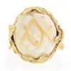 Image 4 : Vintage 14k Gold Large Carved Rose Flower White Angel Skin Coral Freeform Ring