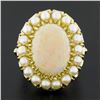 Image 2 : Vintage 14K Yellow Gold Oval Cabochon Opal Solitaire & Pearl Bead Cocktail Ring