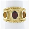 14k Yellow Gold Oval Garnet Citrine Matte Finish Bead Work Wide Cigar Band Ring