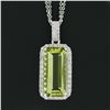 Image 3 : 18K White Gold Rectangular Lemon Quartz Diamond Encrusted Bail Pendant Necklace