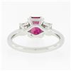 Image 7 : NEW Platinum 2.01 ctw GIA NO HEAT Pink Sapphire & Diamond 3 Stone Engagement Rin