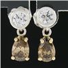 Image 2 : New 14K TT Gold 1.42 ctw Fancy Brown & White Diamond Tear Drop Dangle Earrings