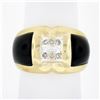Image 1 : 14K Yellow Gold .12 ctw Pave Diamond Black Onyx Sides Polished Wide Dome Band Ri